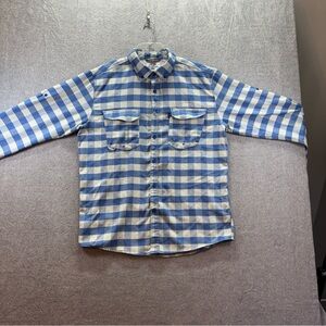 AFTCO Men Medium Blue Plaid Performance Fishing Long Sleeve Button-Down